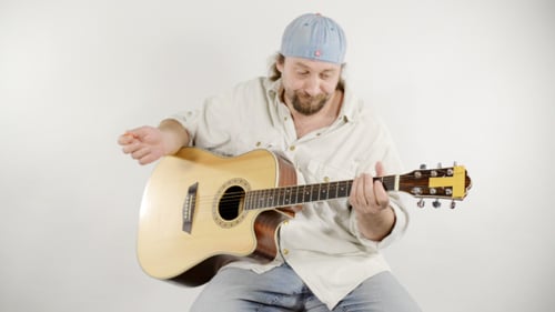 Man Playing Acoustic Guitar in Studio