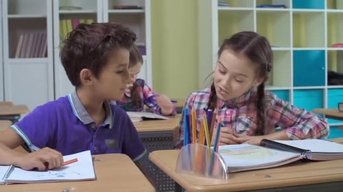 Children Drawing in Classroom, Elementary School