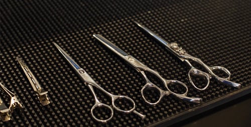 Scissors Laid Out For Hairdressing in a Salon