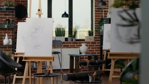 Art Studio with Easels and Vase Sketches