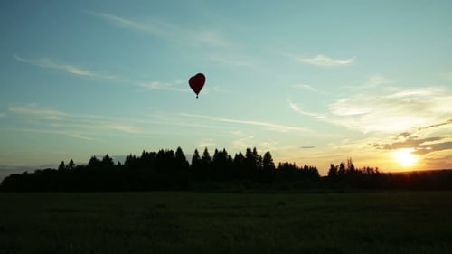 Heart Hot Air Balloon over Field at Sunset