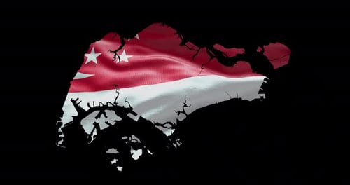 Singapore Map Outline with Waving National Flag Animation
