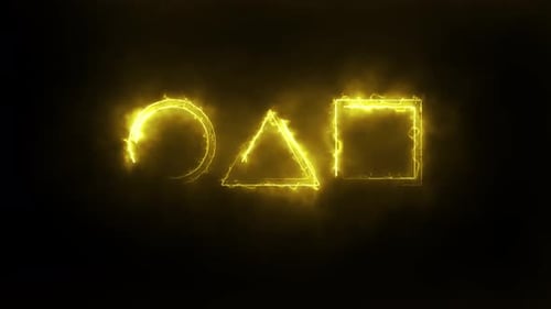 Cercle transparent abstrait, triangle, animation de contour carré. Animation d'un néon brillant