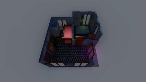 Isometric Room with Dynamic Neon Lighting Animation