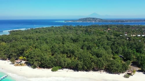 Luxury fly over abstract view of a white sand paradise beach and aqua turquoise water background in