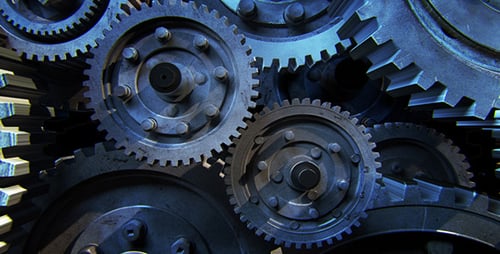 Rotating Shiny Cogs and Gears in Blue