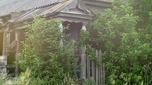 Abandoned Wooden House in Rural Setting