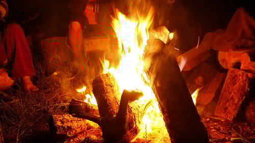 Campfire Flames at Night with Friends Gathering