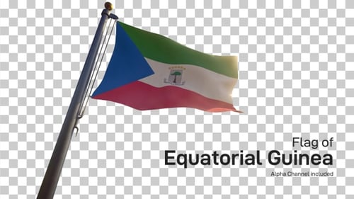 Equatorial Guinea Flag on a Flagpole with Alpha-Channel