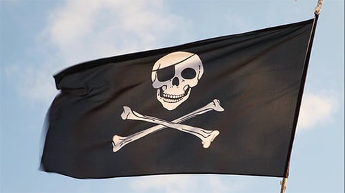 Pirate Flag Waving Against a Blue Sky
