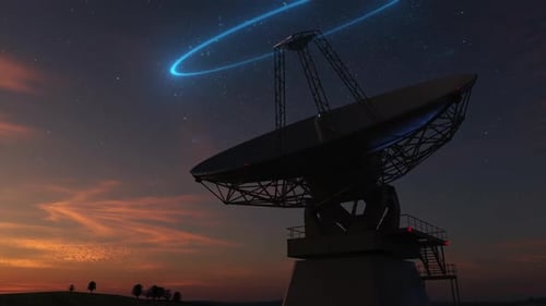 Futuristic Satellite Dish with Rotating Blue Light Effect