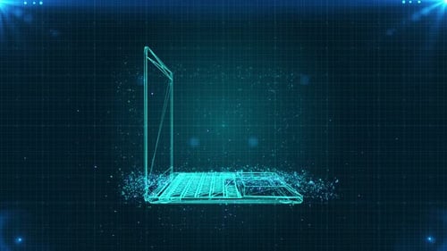 Futuristic Digital Laptop Wireframe Animation