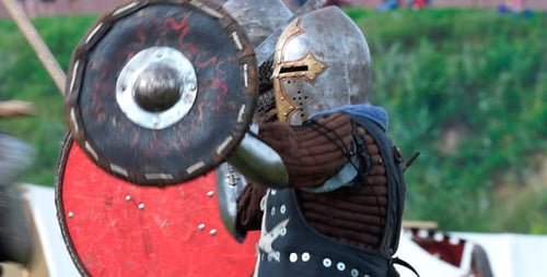 Medieval Warriors Engage in Combat Reenactment