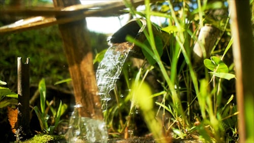 Moinhos de água de bambu