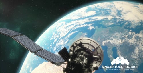 Futuristic Satellite Orbiting Earth in 3D Space Animation