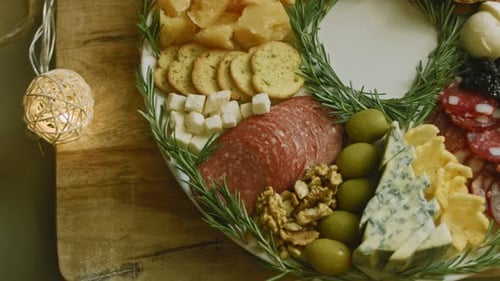 Charcuterie Plate with Salami Different Kinds of Cheese