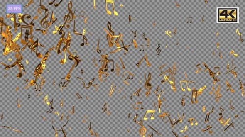 Animated Golden Musical Notes Falling on Alpha Channel