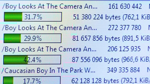 Computer Screen Showing File Upload Progress Bars
