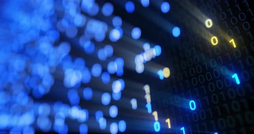 Abstract seamlessdigital binary code matrix background VJ loop with flare.