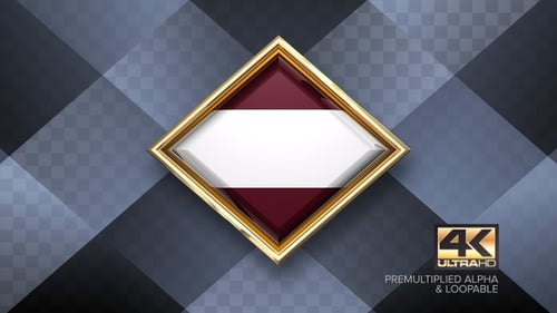 Rotierende Plakette mit lettischer Flagge, 4K, Looping mit