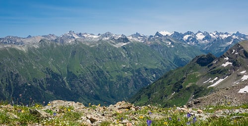 Green Mountain Valley Landscape Scenery With Blue Sky