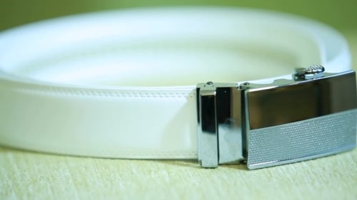 White Leather Belt with Silver Buckle and Cufflinks