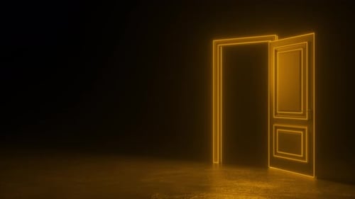 The orange neon door closes