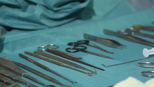 Surgical Instruments on Sterile Field, Close-Up