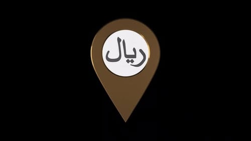Rotating Golden Riyal Currency Map Pin Icon Animation