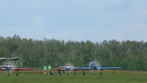 Sport Planes Preparing For Take-off