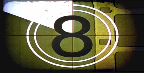 Retro Film Leader Countdown with Grunge Texture and Split Screen