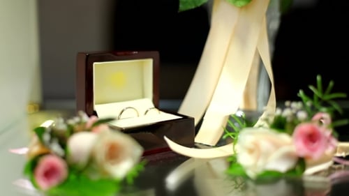 Wedding Rings in Box with Floral Decoration
