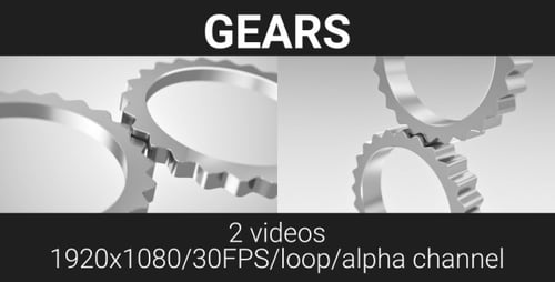 Animated 3D Metallic Gears Rotation Loop with Alpha Channel