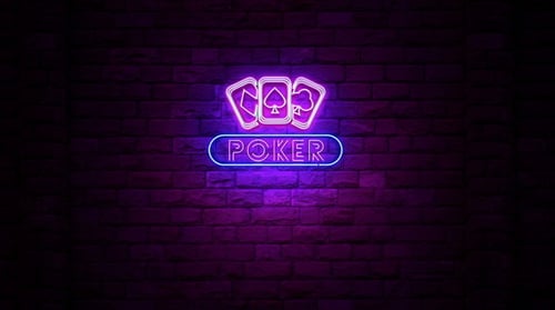 Neon Poker Sign Animation with Glowing Playing Cards