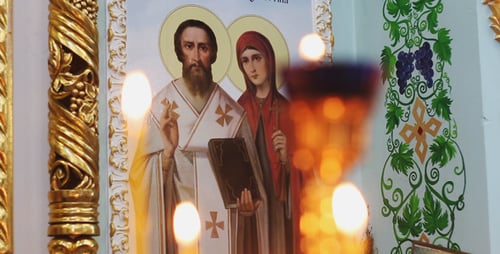 Religious Icon with Candles