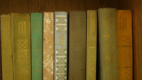 Old Books on a Wooden Bookshelf