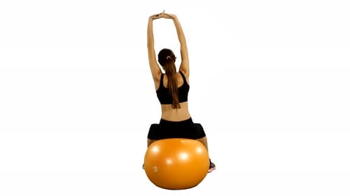 Woman Doing Fitness Exercise with Fitness-ball, Gym. White Background