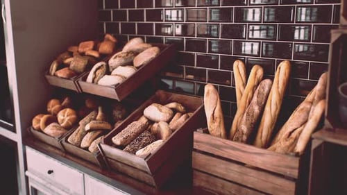 Fresh Bread on Shelves in Bakery