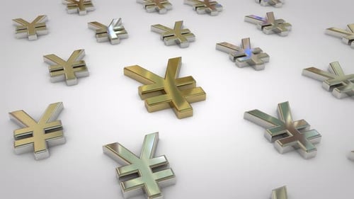 Golden and Silver 3D Yen Symbols Rotating Animation