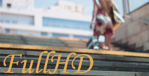 Woman Walks Up City Steps with Shopping Bags