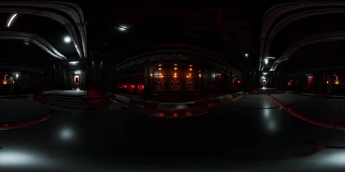 VR360 Futuristic Dark Data Center with Metal and Lights
