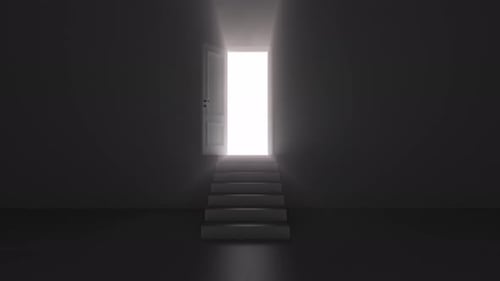 Shine of an Open Door with Steps in a Dark Room