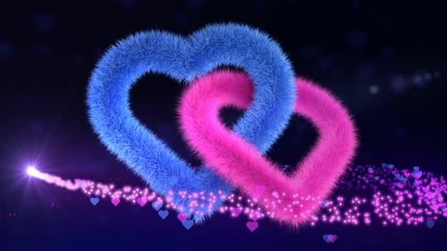 Fuzzy Intertwined Hearts Animation with Sparkling Particles