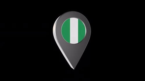 3D Nigeria Flag Map Pin Location Icon Rotation