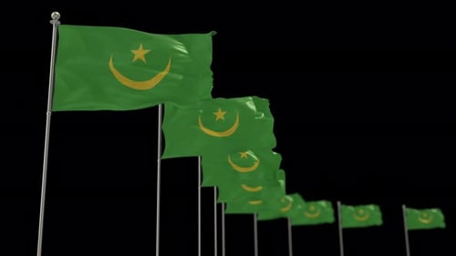 Multiple Waving Mauritania Flags Animation