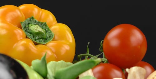 Fresh Vegetables Close Up Display on Dark Background