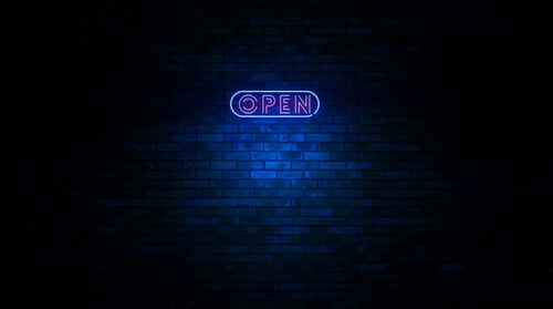 Animated Neon Open Sign on Dark Brick Wall