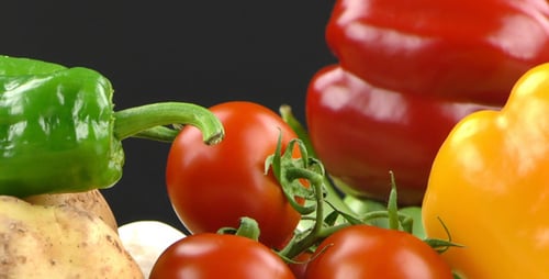 Colorful Vegetables: Tomatoes, Peppers, Potatoes, and Garlic
