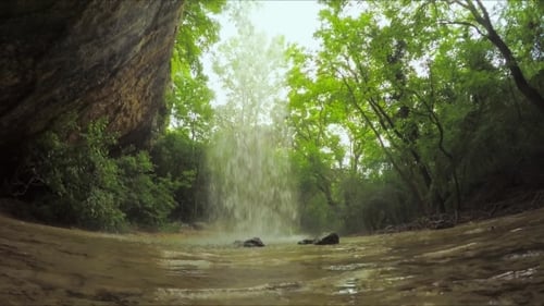 Beautiful Small Waterfall In Wild Crimea Forest
