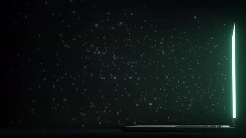 BLOGUEO Texto hecho con letras volando de la pantalla del portátil